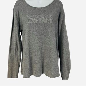 New York and Company sport SpellOut Rhinestones Long Sleeve Gray stretch